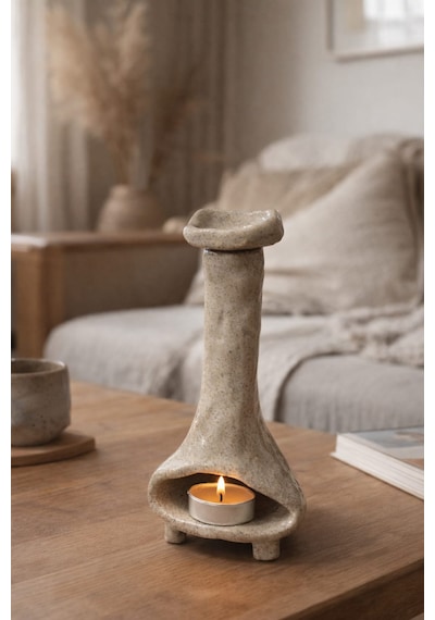 El Yapımı Stoneware Seramik Buhurdanlık Ve Tütsülüğü Doğal Form Palo Santo & Mum Cogo Seramik