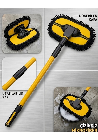 Ultra Yumuşak Premium Mikrofiber Ufak Makarna Başlıklı Teleskopik Araç Yıkama Mopu 1 Adet 50 - 110 Cm Mikrofiber Makarna Mop Havlu