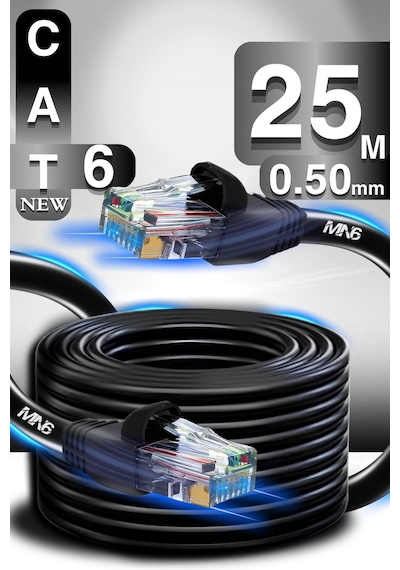 MN6 M106 25 metre ethernet kablo/UTP 0.50mm Cat6 Iki Kat Korumalı/iç Dış Mekan/25 Metre Cat6 kablo