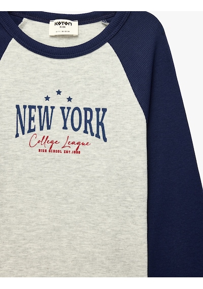 Koton New York Baskılı Uzun Kollu Bisiklet Yaka Tişört Gri Melanj 7wkg10152ak