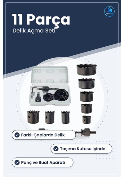 Panç Buat Açma Seti 11 Parça Delik Testere Takım Çantası Elektrik