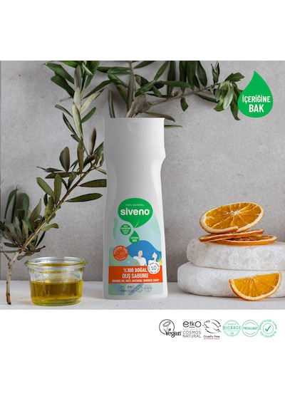 Siveno %100 Doğal Duş Sabunu Portakal Kokulu Canlandırıcı Duş Jeli 6 Değerli Bitki Vegan 300 ML