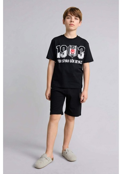 Defacto Beşiktaş Tişört Şort Pijama Takımı Erkek Çocuk H7342a826hsbk81 Siyah-bk81