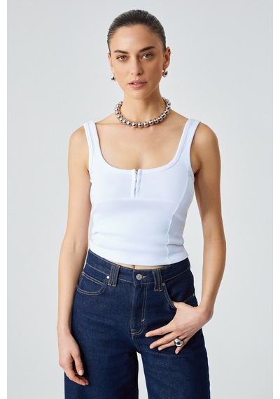 ETHIQUET A YONA Kadın Slim Fit U Yaka Beyaz Atlet