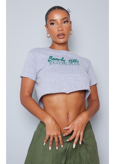 Gri Oversize Beverly Hills Crop - Oversize Baskılı Gri