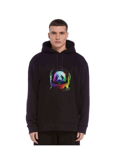 Uzaylı Panda Astronot Baskılı Erkek Sweatshirt