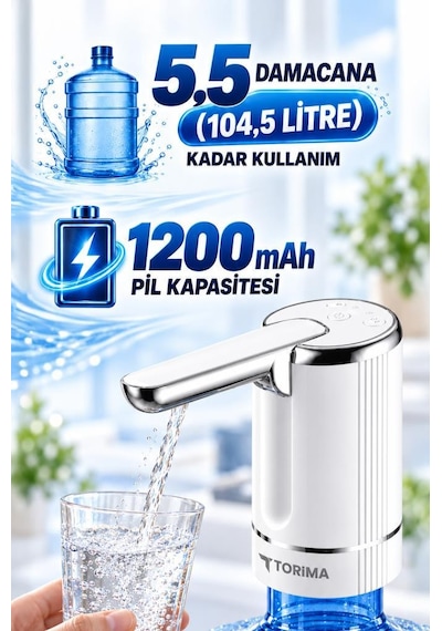 Şarjlı Otomatik Su Pompası Akıllı Döner Başlıklı Damacana Uyumlu Wtr01 Beyaz