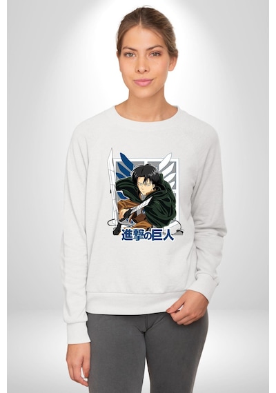 Anime Levi Ackerman Beyaz Ve Siyah Kanatlar Unisex Beyaz Sweatshirt Beyaz