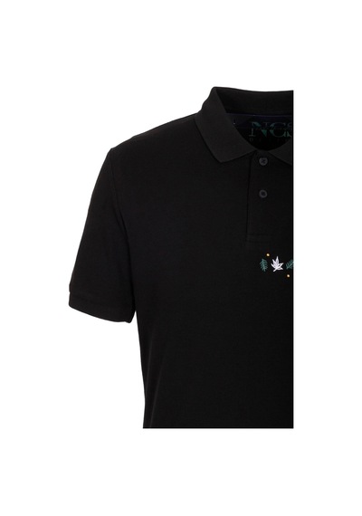 Erkek Polo Yaka Tişört Siyah Slim Fit Ribanalı Kol Nakışlı T-shirt Ncs Jeans 1169-siyah Siyah