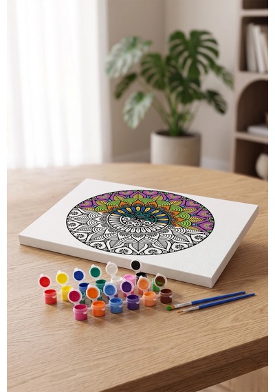 Oval Çiçek Mandala Tuval Boyama Seti 40x50 Cm
