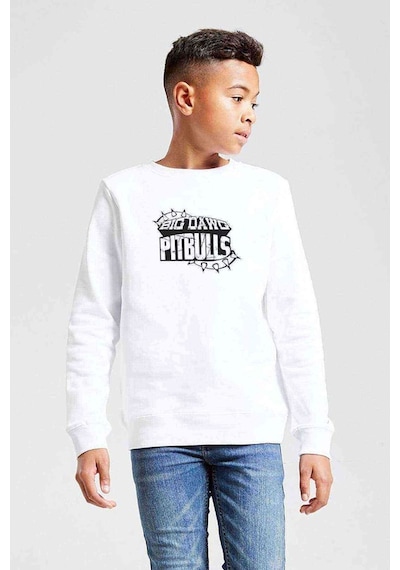 Tshirthane Pitbull Big Dawg Baskılı Unisex Çocuk Beyaz Sweatshirt Beyaz