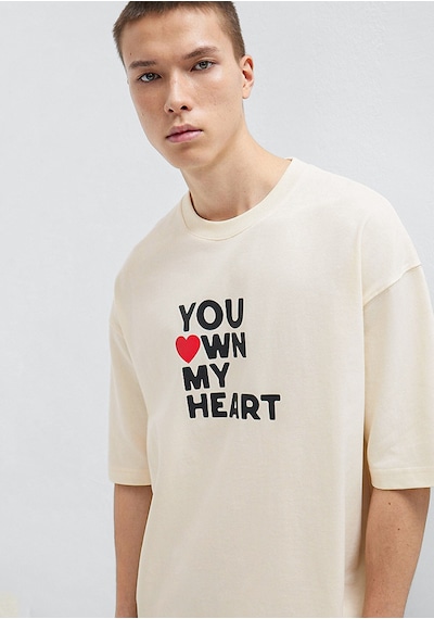 Mavi - You Own My Heart Baskılı Ekru Tişört 0613253-83043 Beyaz