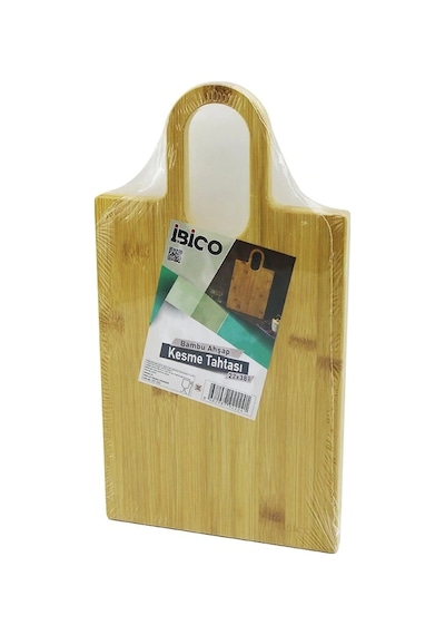 Dikdörtgen 22x38cm Ahşap Bambu Kesim Panosu - Kesme Tahtası Oval Kulplu Çok Renkli