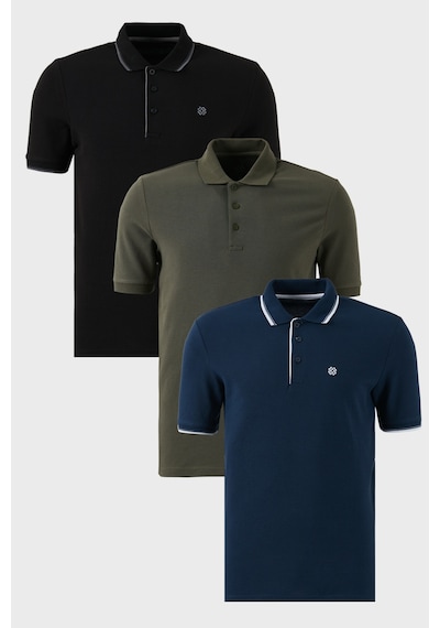 Buratti Pamuklu Regular Fit Düğmeli Polo Yaka 3'Lü Paket Erkek T Shirt 590211827S3 Indigo-Siyah-Haki