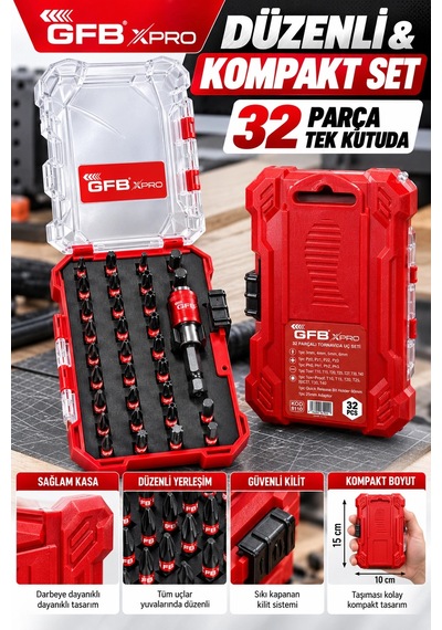 Gfb Xpro 32 Parça Tornavida Uç Seti Quick Release Bit Tutuculu, Ph/pz/hex/torx/torx-proof Uçlu Kom