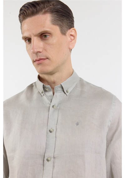 İmza Vizon Keten Düğmeli Yaka Uzun Kol Cepsiz Slim Fit Keten Gömlek 1004260161 2XL