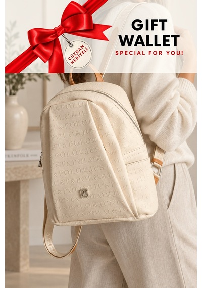 Krem Taba 4040 Cuzdanli Orijinal Just Polo Kadin 9 Bolmeli Orta Boy Sirt Cantasi 31x29 Cm Krem - Mat Taba