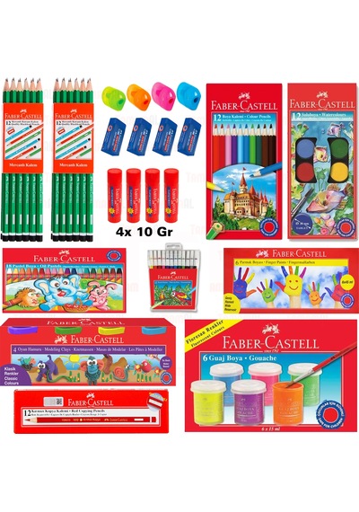 Faber Castell Kuru Sulu Pastel Guaj Parmak Kalem Silgi Boya Seti