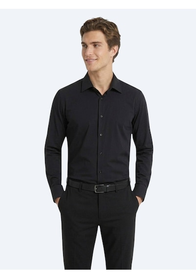 Kip Siyah Düz Regular Fit Uzun Casual Gömlek