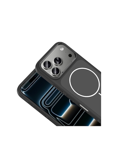 Apple Uyumlu iPhone 17 Pro Max Kılıf M-safe Şarj Özellikli Metal Kamera Çerçeveli Sanremo Silikon Kılıf Siyah