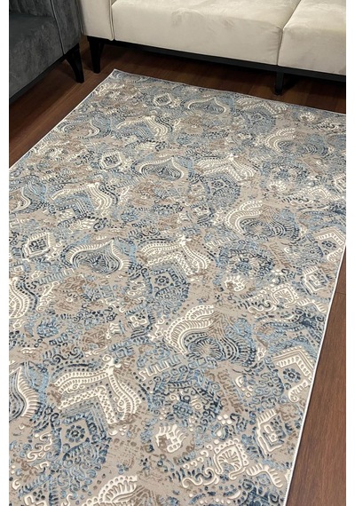 Mavi Renkli Altı Kaymaz Yıkanabilir Desenli Halı-363