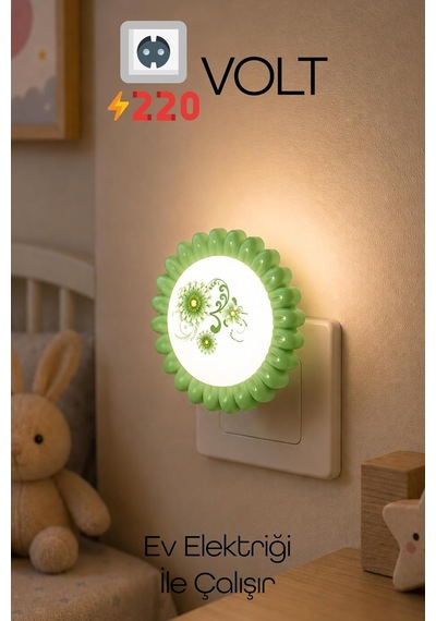Çiçek Figürlü Gece Lambası On/off Tuşlu Koridor Hol Işığı Uyuma Işığı Yeşil Gc09 Diğer