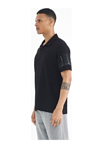 Tommylife Tommy Life Siyah Kol Baskı Detaylı Polo Yaka Standart Form Erkek T-shirt - 88240 Siyah