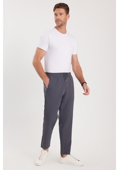Tudors Erkek Regular Fit Beli Lastikli Bağcıklı Jogger Koyu Gri Pantolon Rahat Kesim Yan Cepli-36901 Koyu Gri