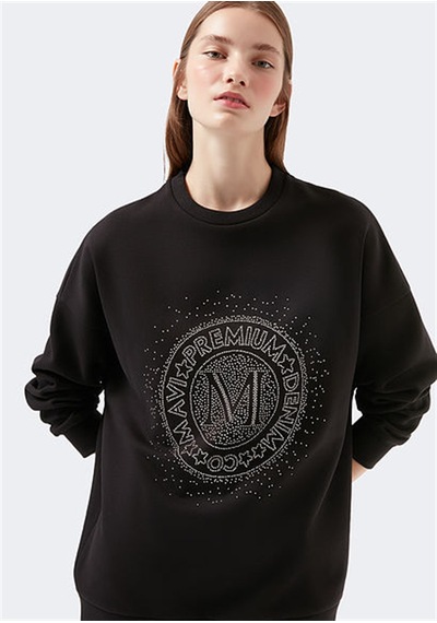 Mavi M Baskılı Siyah Kadın Sweatshirt-siyah Siyah