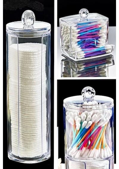 Kulak Pamukluğu Disk Pamukluk Saklama Kabı 3 Lü Düzenleyici Organizer Seti Plastik Beyaz Diğer