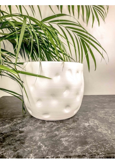 Bitki Tasarımı Ev Dekorasyon Aksesuar Beyaz Desenli Toprak Saksı Saksılık Salon Çiçeklik - 19 CM