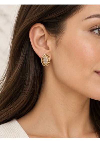Oval Katmanlı Küpe Gold Renk