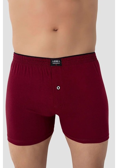 Astrid T Giyim Eşyası Üçlü Set Gündelik Giysi Erkek Bordo Düğmeli Boxer 3'lü Paket %100 Pamuklu Penye