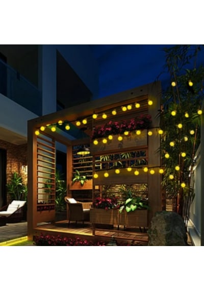 Solar Güneş Enerjili 6 Metre 30 Led Top Sarı Bahçe Teras Parti Balkon Süsü Aydınlatma Lambası