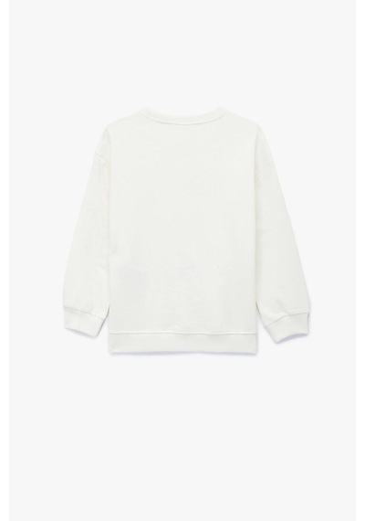 Koton Kız Bebek Pamuklu Uzun Kollu Bisiklet Yaka Baskılı Sweatshirt Ekru