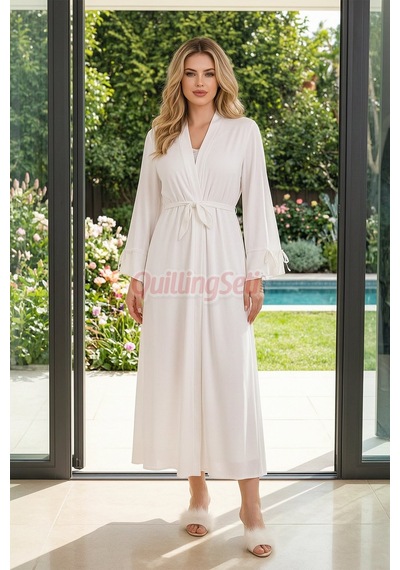 Lady Ekru Renk Dantel Detaylı 33500 Sabahlıklı 2li Hamile Gecelik Takım Set
