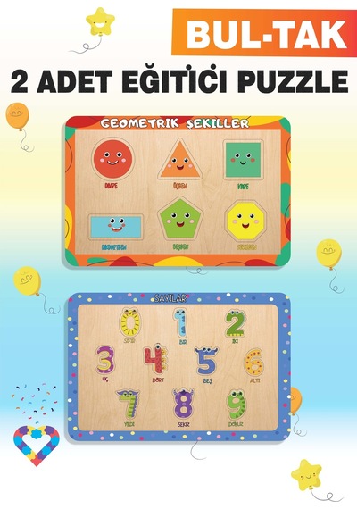 Ahşap Türkçe 2 Li Set Eğitici-öğretici Yapboz
