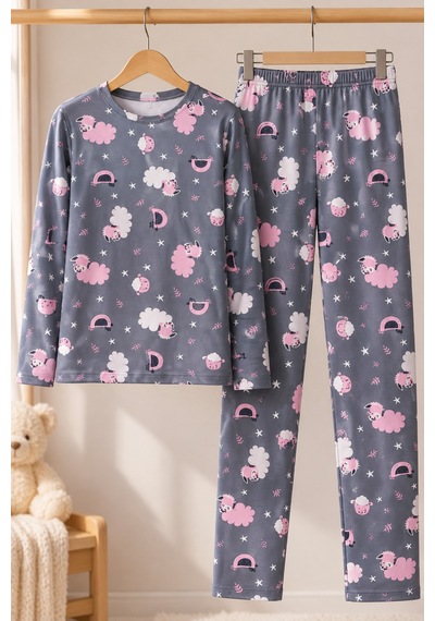 Free Beka Bisiklet Yaka Şık Desenli Rahat Ve Esnek Kumaş Uzun Kollu Kadın Pijama Takımı Gri Free Beka Bisiklet Yaka Şık Desenli Rahat Ve Esnek Kumaş Uzun Kollu Kadın Pijama Takımı Gri