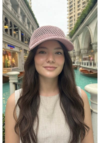 Mollycrush Kadın Gül Kurusu Simli Delikli Şapka Işıltılı Ajurlu Kep Modeli Gül Kurusu