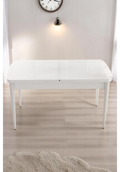 Vilte Serisi 80 X 132 Açılabilen Beyaz Sunta Mutfak Masası, Yemek Masası Metal Ayak Beyaz Vilte Serisi 80 X 132 Açılabilen Beyaz Sunta Mutfak Masası, Yemek Masası Metal Ayak Beyaz