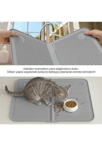 Silikon Kum Ve Mama Matı Gri, Büyük Boy