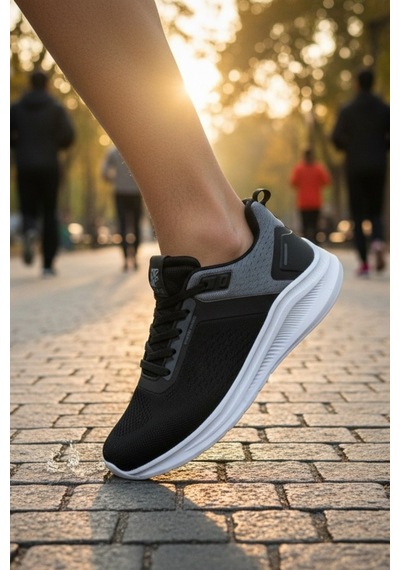 Enoch Erkek Spor Ayakkabı Çift Dokulu Sneaker Modern Tasarım Yürüyüş Ve Koşu Modeli Siyah