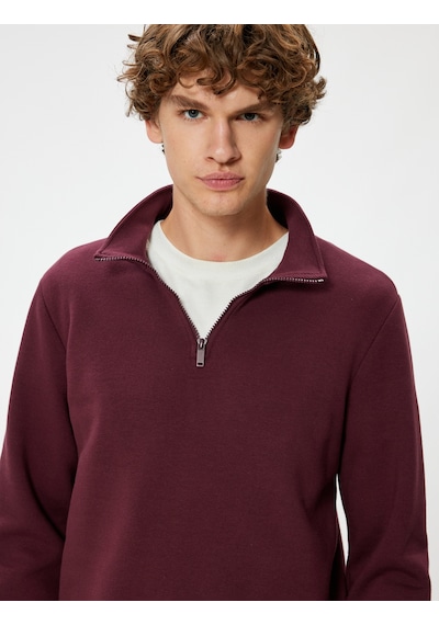 Koton Yarım Fermuarlı Yaka Sweatshirt Uzun Kollu Pamuk Karışımlı Bordo 5wam70002mk Bordo