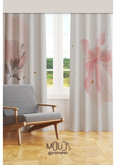 Flower Art 2 Desenli Süet Oturma Odası Salon Fon Perde Baskılı Ekstrafor Büzgü 2 Kanat Prd-1031 Çok Renkli