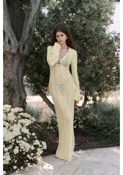 Mai Collection Mai Studios Co. Caroline Dantelli Sarı Uzun Elbise sarı