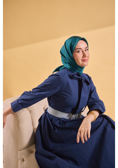 Silk Home Twill İpek Eşarp Ekose Yeşil Çok Renkli