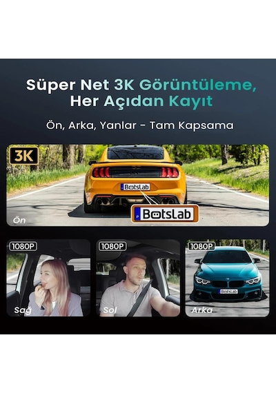 Botslab Ses Kontrolü,4 Kanallı 3,18 İnç Dokunmatik Ekran, 2160p + 1080p + 1080p Ön Ve Arka İç Döngü Kaydı, 5,8 Ghz Wifi, Gps, Gece Görüşü, Wdr, Park Modu İle 4k Araç Kamerası 128 Gb Hafıza Kartlı Sku