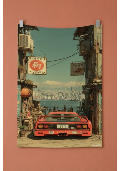 Retro Araba Duvar Örtüsü, Vintage Racing Oda Dekoru, Kumaş Duvar Halısı Beyaz