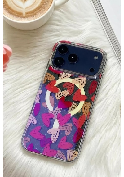 Onegif Apple iPhone Uyumlu 17 Pro Desina Magsafe Kapak - Desen 6 Pembe