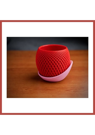 Bezos 3d Baskı Küre Saksı - Kafes Dokulu İki Parçalı Dekoratif Saksı - Kırmızı-pembe Erdotıca Standart